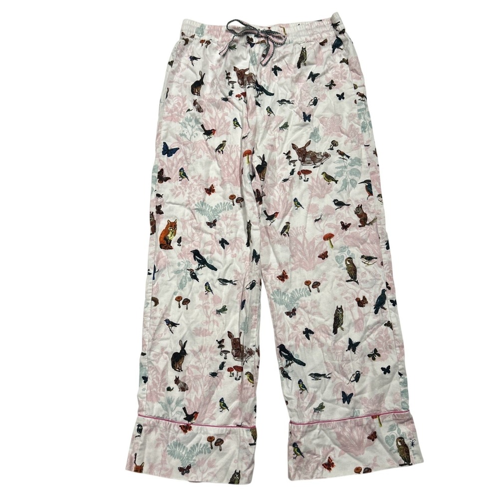 Nathalie Lete for Anthropologie Pajama Pants Small Floral Forest Animals Boho